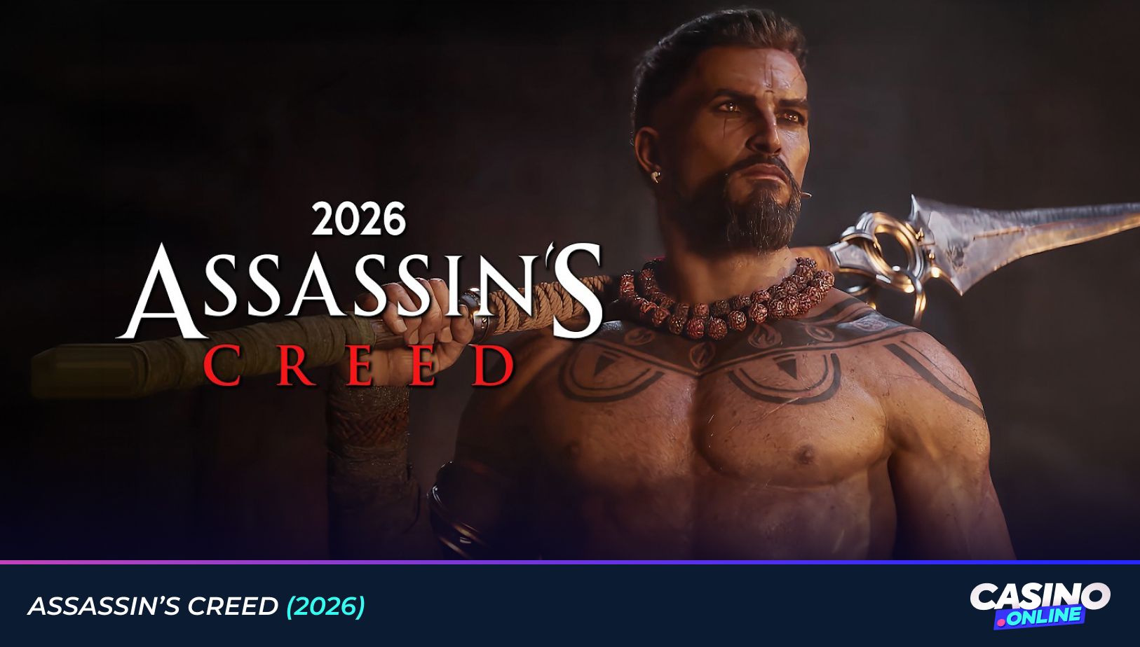 Assassin's Creed 2026 slot with tattooed assassin wielding blade on historical adventure-themed reels.